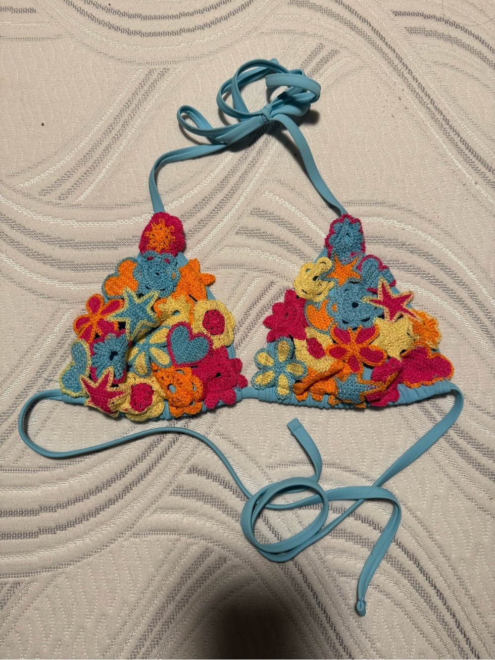 wild fable Light Blue Crochet-Trim Triangle Bikini Top